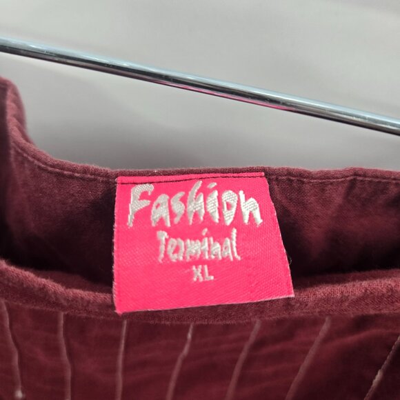 Vintage Y2K Fashion Terminal Burgundy Embroidery Beads 100% Cotton Maxi Skirt XL - Picture 9 of 11